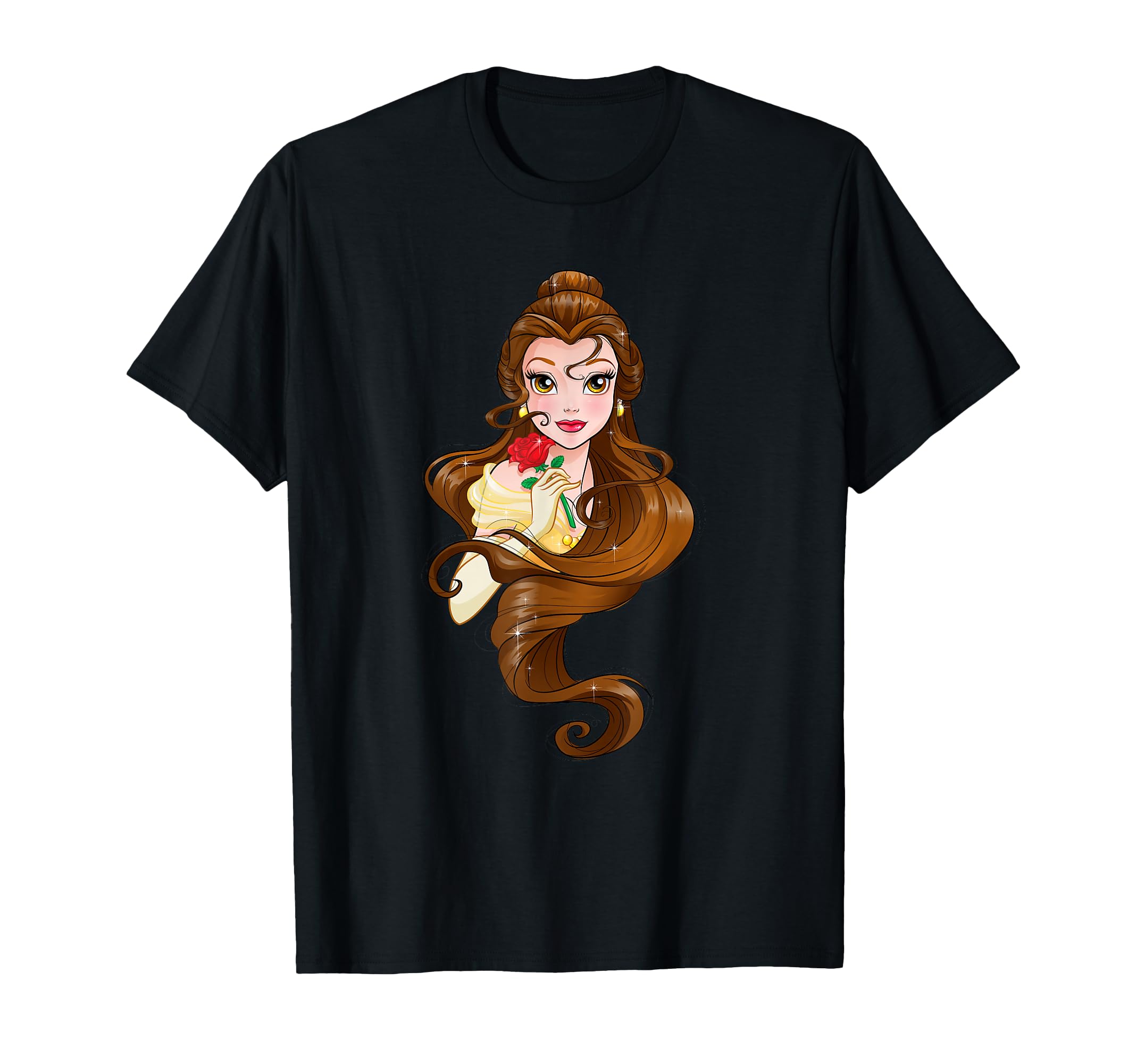 Disney Belle Black Classic Fit T-Shirt - Adult Round Neck Short Sleeve Fantasy Tee