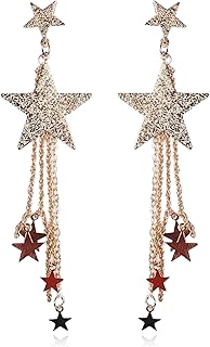 Star Earrings for Women Tassels Star Dangle Earrings Hollow Star Dangling Earrings Long Triple Star Stud Earrings