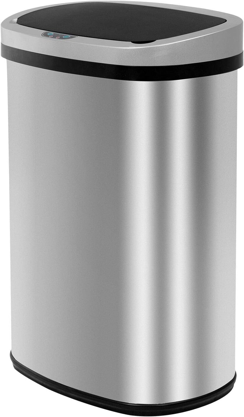Automatic Kitchen Trash Can for Bathroom Bedroom Home Office 13 Gallon 50 Liter Automatic Touch Free High-Capacity Garbage Can with Lid Brushed Stainless Steel Waste Bin: Home & Kitchen