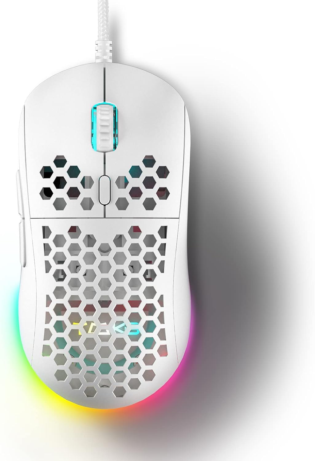 DIERYA M1SE Wired Gaming Mouse, 12800DPI Optical Sensor, 6 Programmable Buttons, Customizable RGB Honeycomb Mouse, Draught-Free Paracord, Ergonomic Design Computer Mouse for Windows PC Player, White