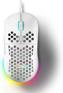 DIERYA xTMKB M1SE Gaming Mouse, 12.8K DPI Optical Sensor, Ultralight Honeycomb Mouse, Programmable Buttons, Customizable RGB, Ergonomic Design Computer Wired Mouse for Windows PC Gamers, White