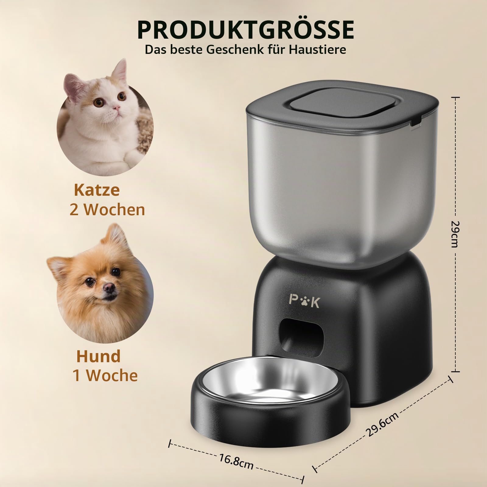 PUPPY KITTY Futterautomat Katze, 2,4G WiFi App-Steuerung Automatischer Futterspender Katze mit Edelstahlschüssel, Leicht zu Reinigen, 10S Aufnahmefunktion, 1-10 Mahlzeiten pro Tag