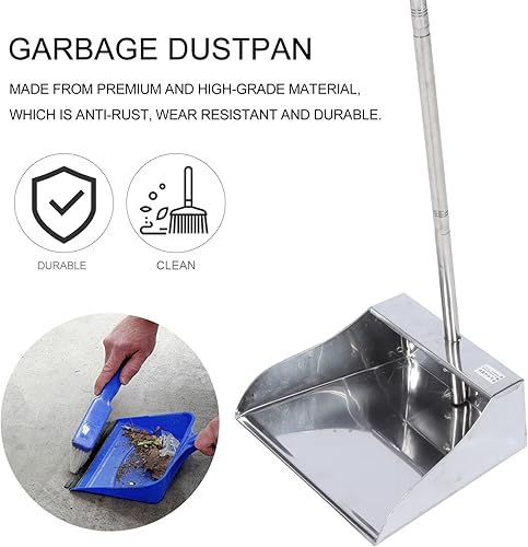 Miniatura 4 de STOBOK Sartenes de polvo con mango de acero inoxidable recogedor vertical para el hogar, cocina, patio, oficina, herramienta de limpieza