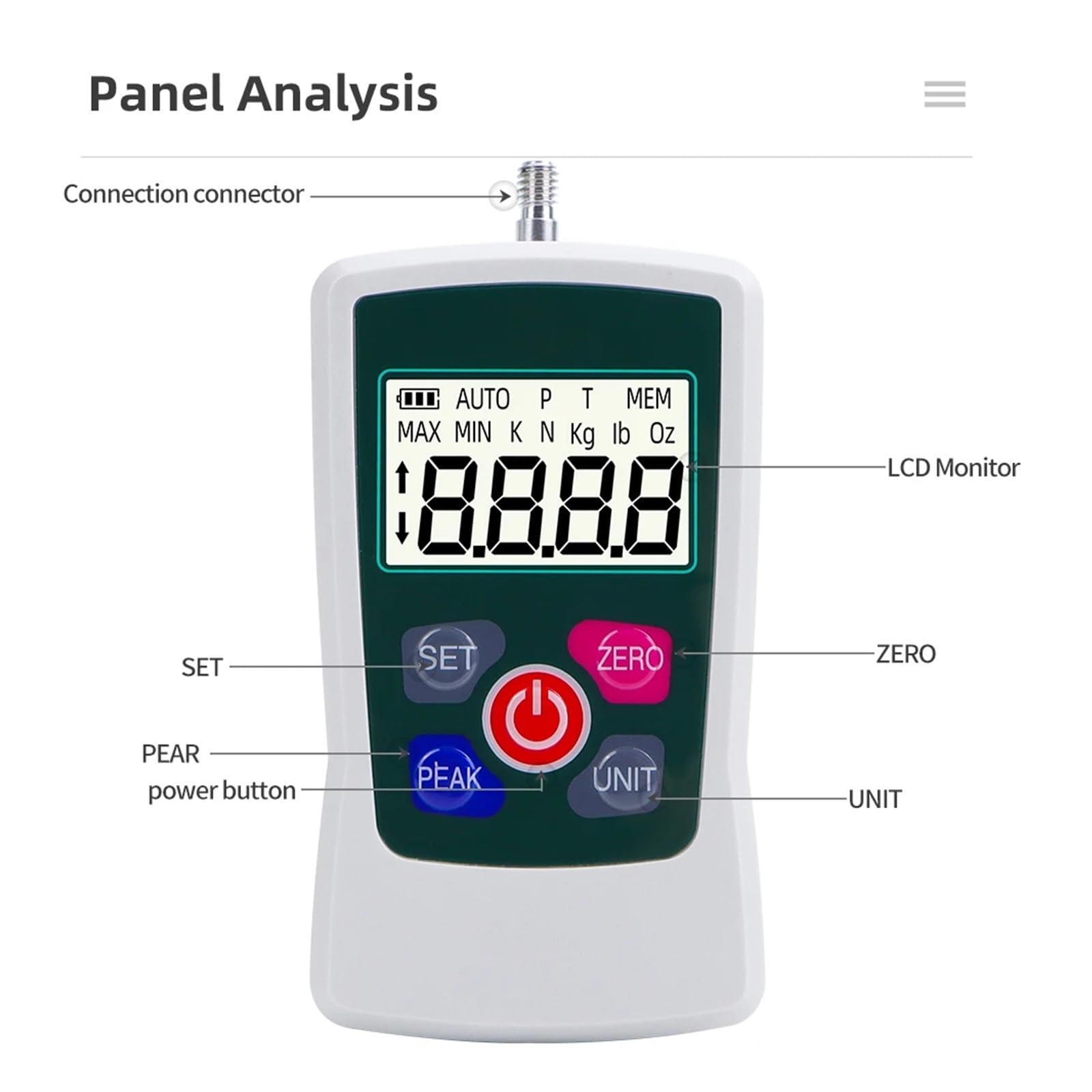 Dinamómetro electrónico digital de fuerza de empuje de 500 N con pantalla LCD retroiluminada automática y medidor de presión de alta precisión Varias pruebas(10N)