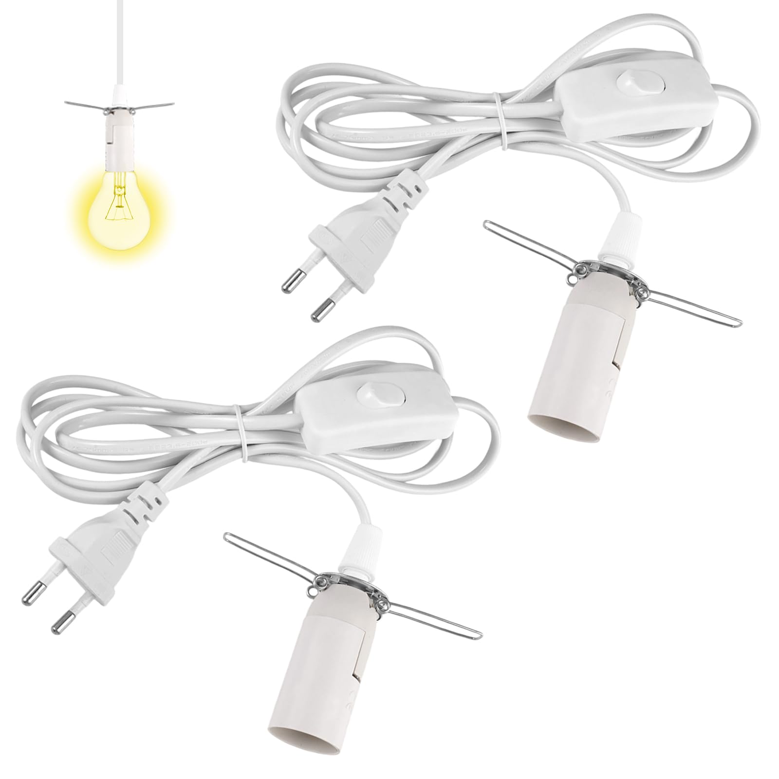 2 Stück Lampenfassung E14 mit Kabel und Schalter Weiß, Kabel mit Schalter für Salzlampe Lampenfassung, E14 Fassung mit Lampenkabel und Schalter EU-Stecker für Lampenaufhängung, DIY Lampen
