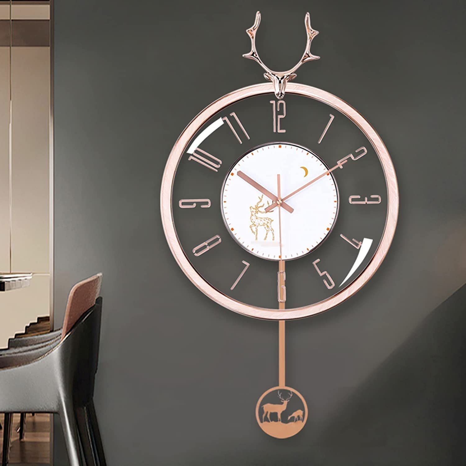 Horloge murale moderne cerf art silencieux pendule pour salon