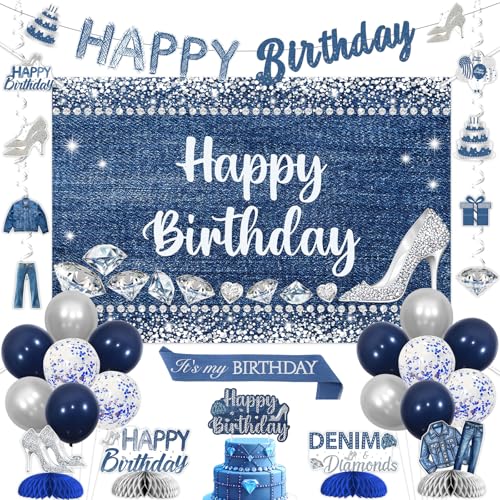 Kit décoration anniversaire denim et diamants avec ballon latex