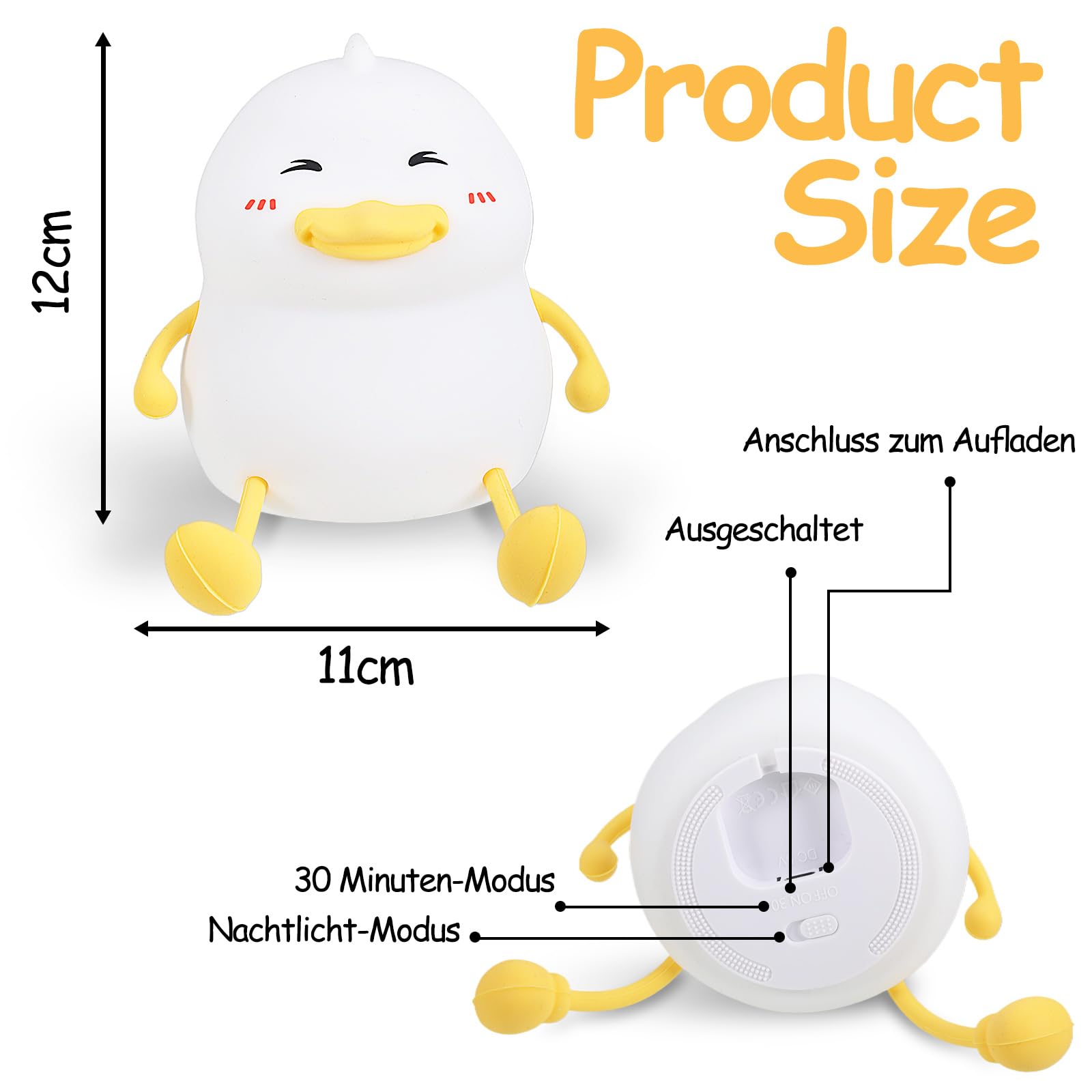 Amaredom lampada simpatica notturna in silicone a forma di anatra, dimmerabile e ricaricabile con timer 20 minuti