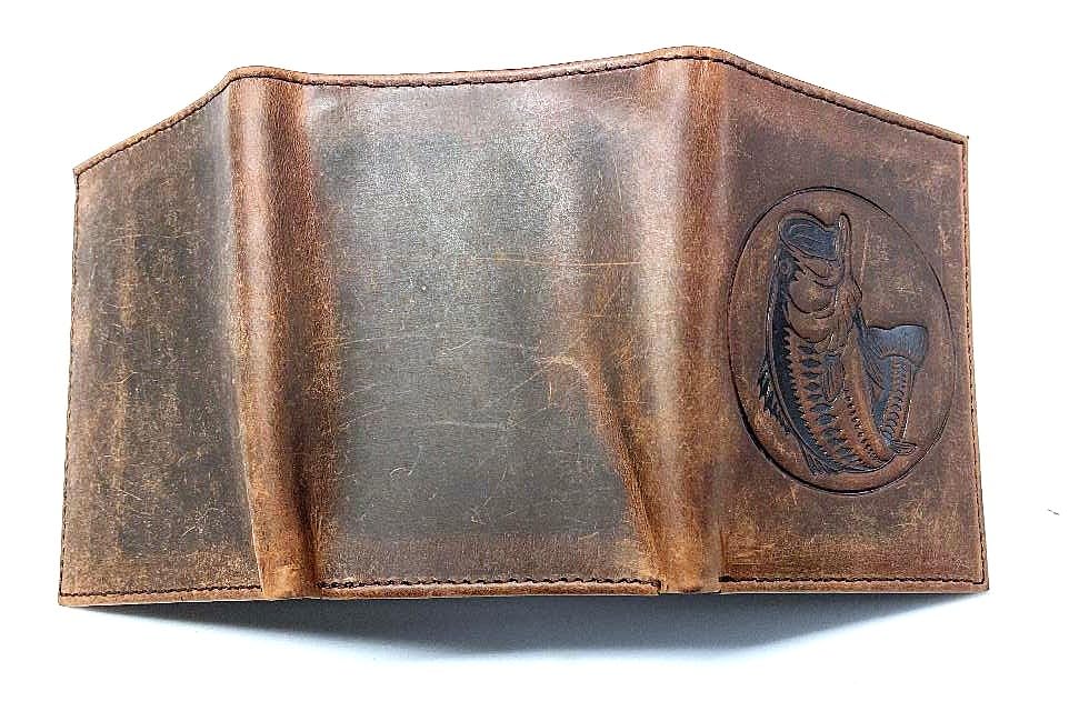 Bass Fishing Trifold Wallet Crazy Horse Leather RFID Protected3