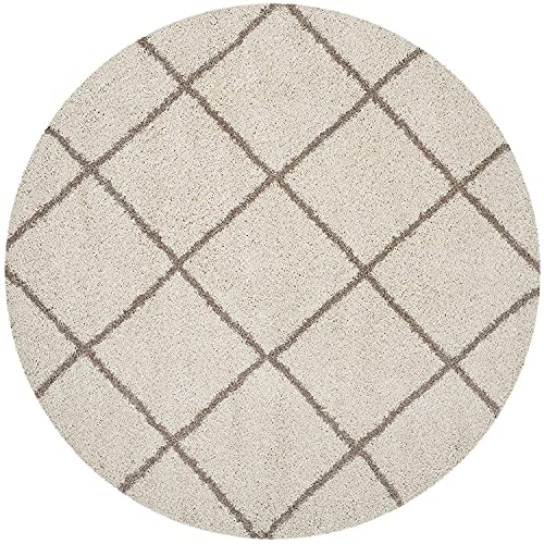 Image of Modern Anti Skid Round Shag Plush Fur Rug and Carpet for Living Room, Bedroom, Office, Area Rugs (4x4 Feet Round, Ivory & Beige)