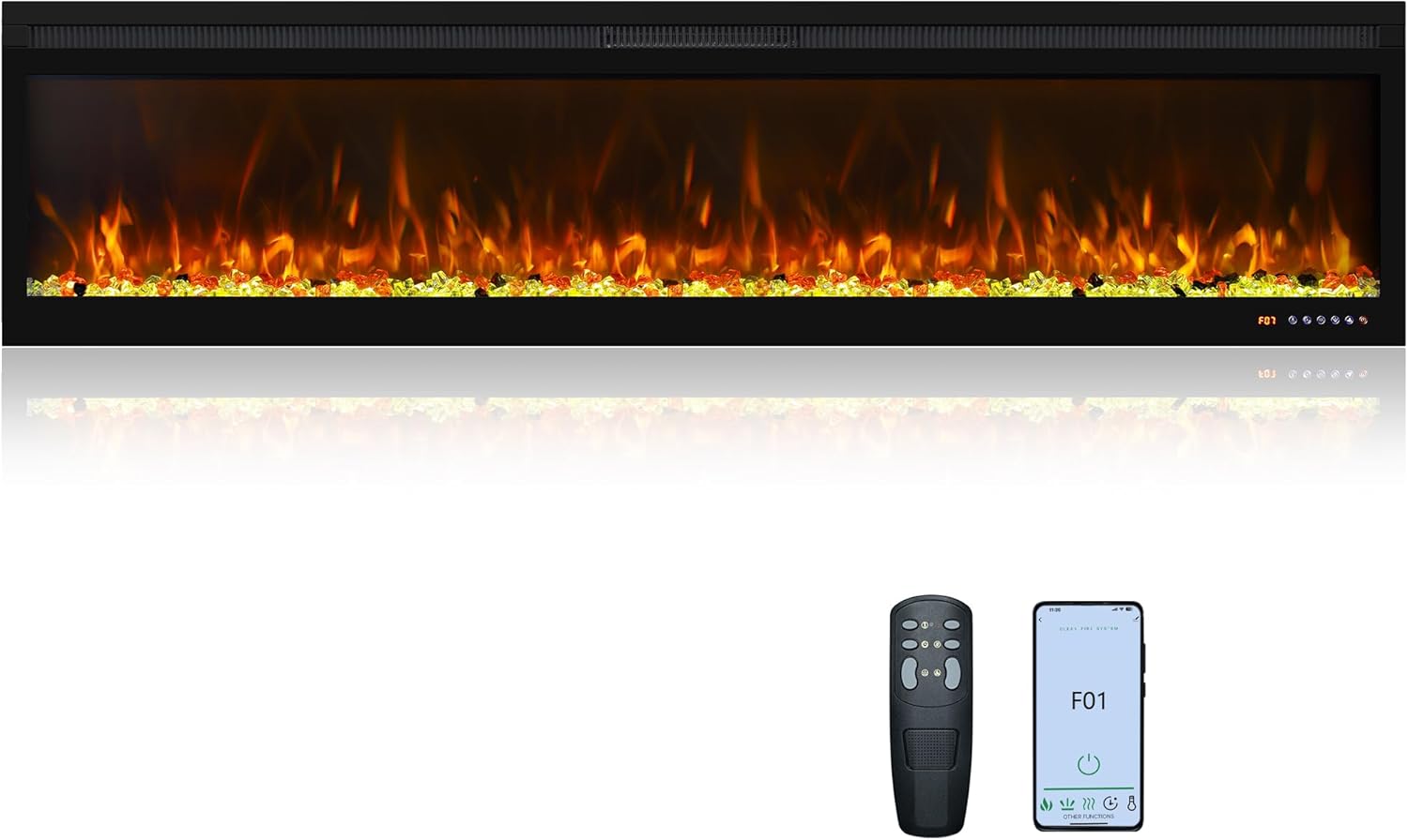 Linear Electric Fireplace 72 Inch, APP & Touch Screen & Remote Control, 13X13 Flame Color Combinations, Timer & Thermostat Fireplace Heater - Thumbnail 2