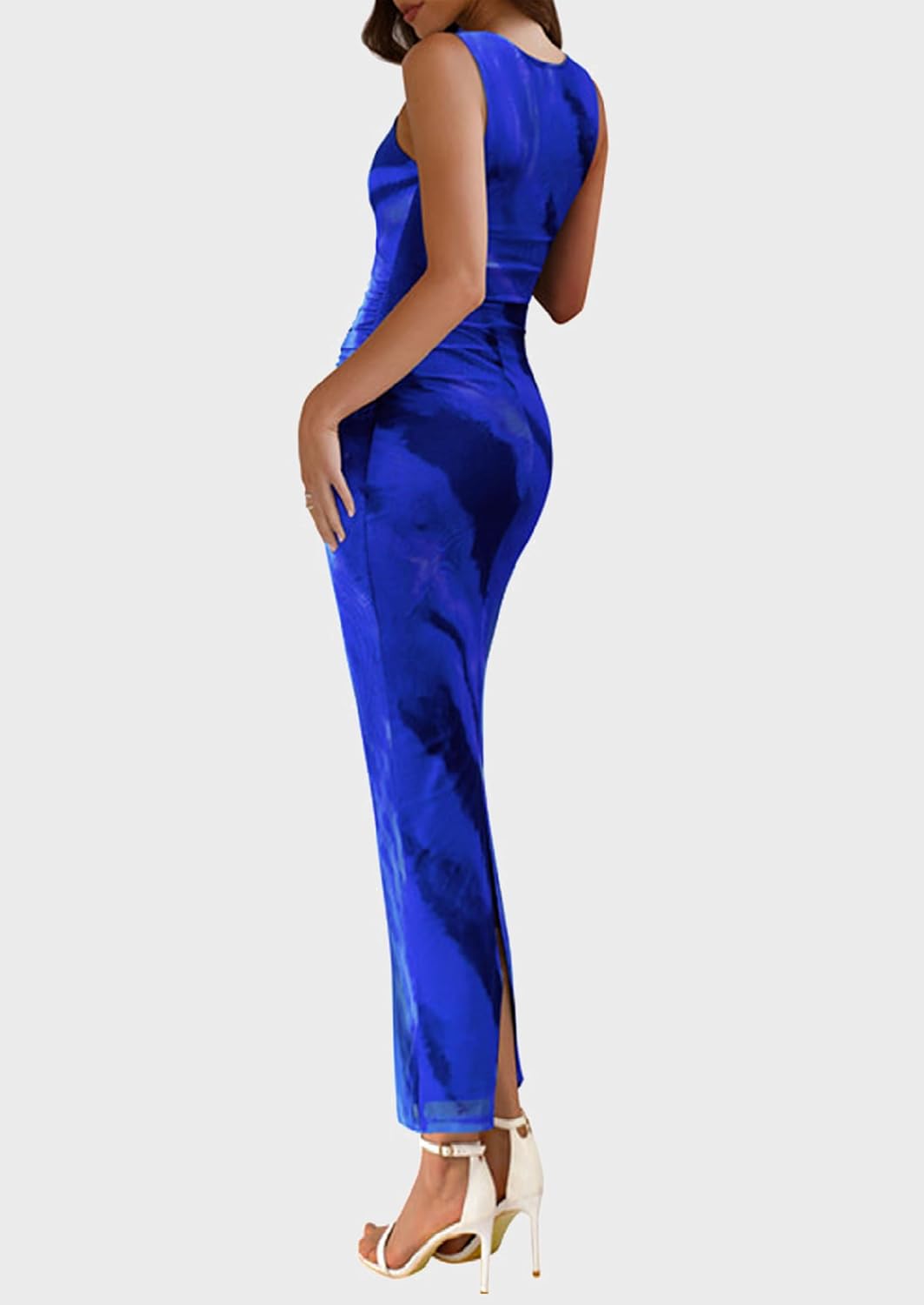 PRETTYGARDEN Womens Summer Wedding Guest Dress 2026 Spring Mesh Sleeveless Bodycon Ruched Floral Holiday Maxi Long Dresses - Image 2