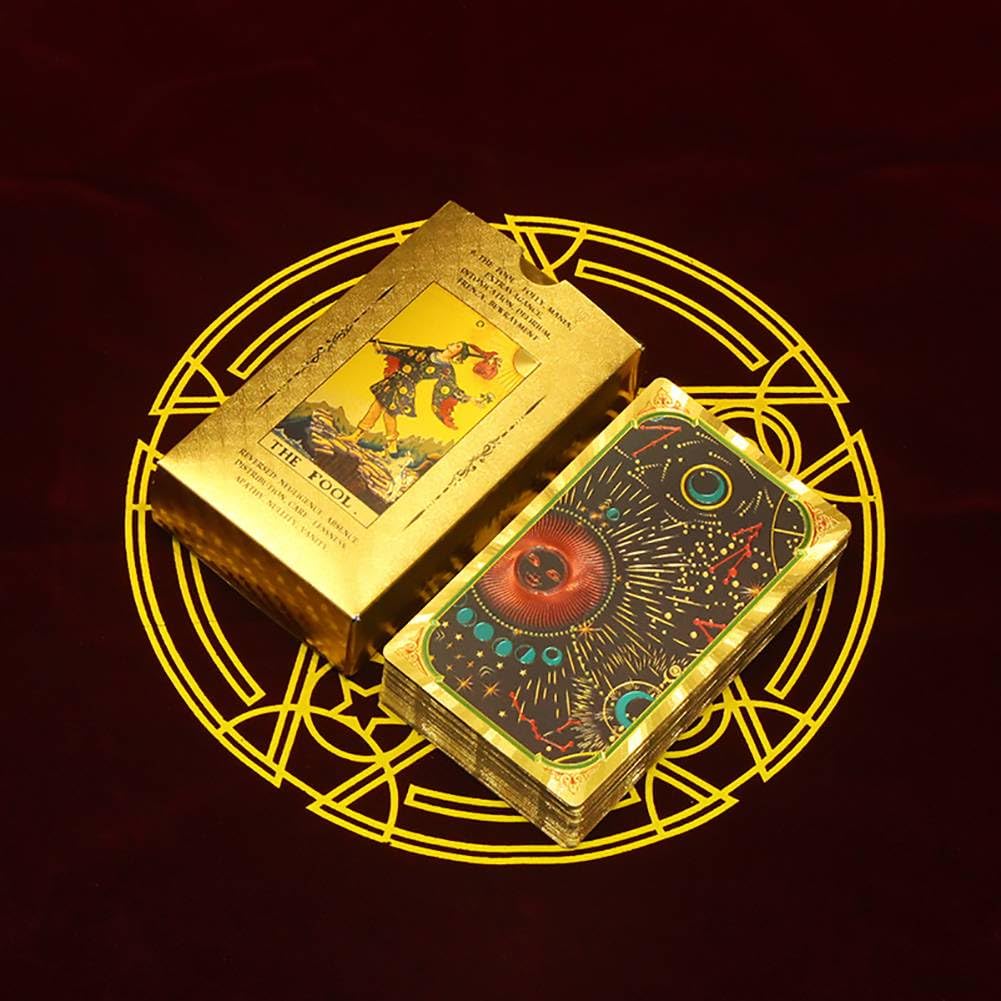 Générique Jeu de Cartes de Tarot avec Guide, Cartes de Tarot imperméables en Feuille d'or, Jouet révélateur de Fortune, lecteurs Experts débutants Gold Foil Tarot
