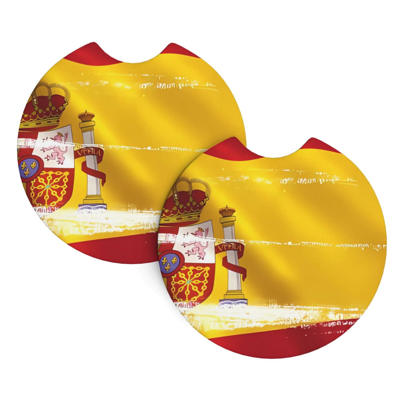 Spain Flag Car Interior Cup Holder Pad 2 PCS Car Coasters Scratch-resistant Odorless for Most Cars