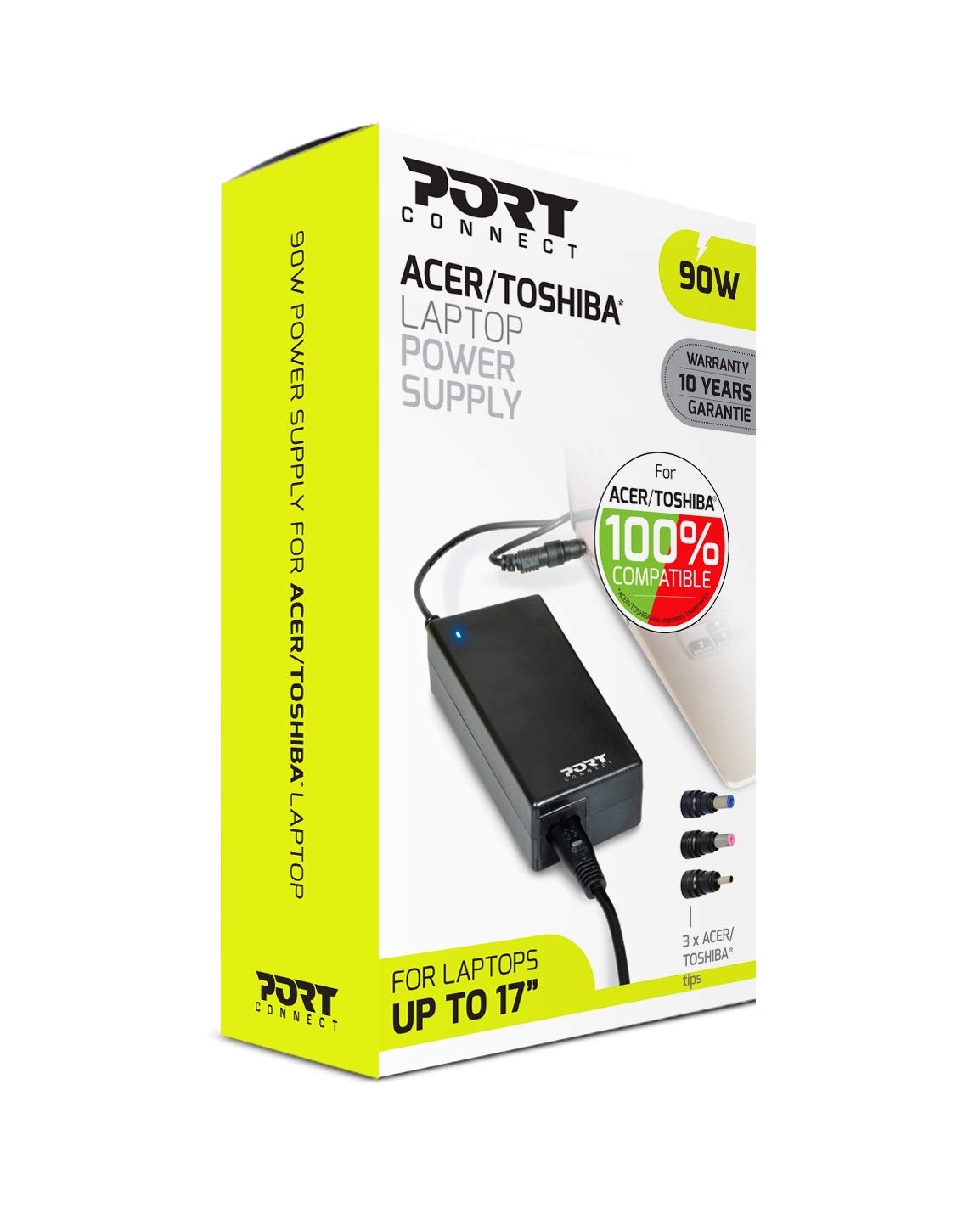 PORT CONNECT Fuente de alimentación para Ordenador portátil 100% Compatible con Acer/Toshiba 90W