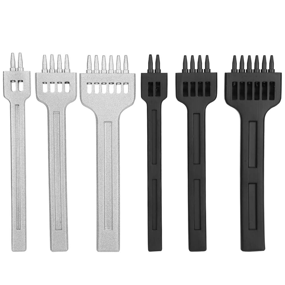 Respicefinem 6Pcs Prong Chisel Round Hole DIY Leather Punch Tool Made of HighCarbon Steel with 2 Hole 4 Hole 6 Hole Options and 4mm Hole Distance Ideal for Leather Crafting