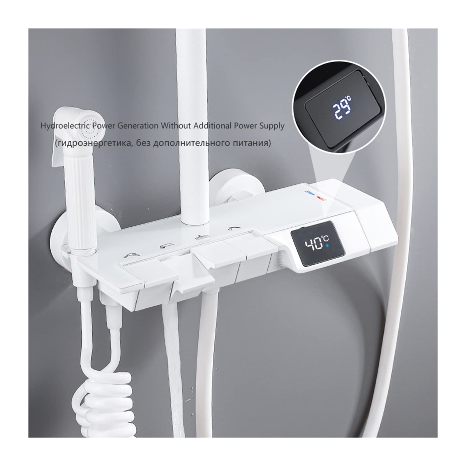 Sistema de ducha grifo de ducha digital con pantalla digital para baño, grifo de ducha de lluvia, grifo de bidé de 25 C/30 cm, regadera, aspersor