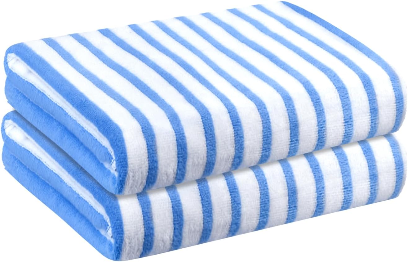 JML Microfiber Beach Towels Cabana Stripe, 2 Pack, 30" x 60", Quick Drying Bath Towel Set for Adult, Absorbent, Use for Travel, Sport, Swimming, Pool, Yoga, Camping, Micro Fiber StripeBlue - Image 2