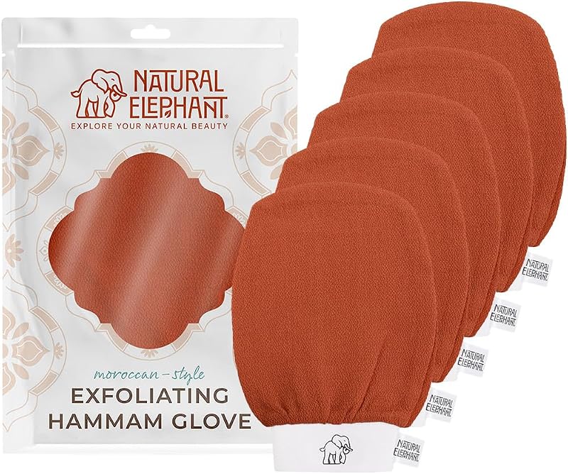 Luva esfoliante Hammam Natural Elephant para rosto e corpo, Burnt Orange, pacote com 5