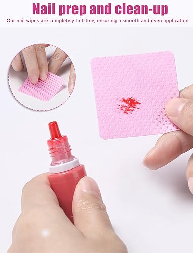 Miniatura 4 de TEOYALL Toallitas de uñas sin pelusas, 400 piezas de tela no tejida, almohadillas de limpieza de uñas, extensiones de pestañas rosas, toallitas de