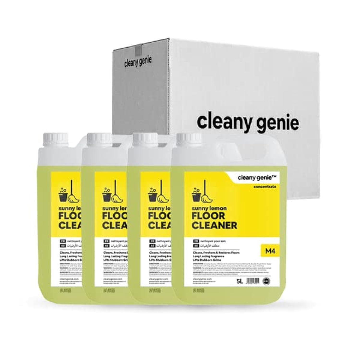 Cleaning Superstore Cleany Genie Long Lasting Frangrance Floor Cleaner Concentrate Gel, Sunny Lemon, 5 Liter, M4, Pack of 4