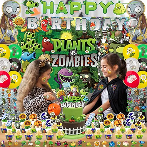 Plants Defense Game Party Birthday Decorations, Pvz Party Supplies Include Banner, Foil Balloons, Cake Toppers, Backdrop, Plates, Zombies 2 Party Supplies For Kids #TOP3