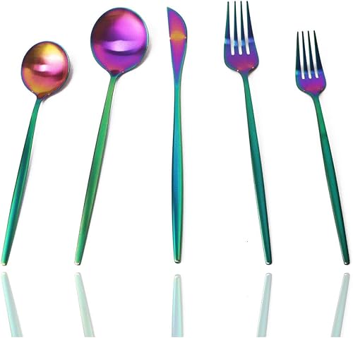 Miniatura 7 de JASHII - Juego de cubiertos dorados con mango negro, juego de cubiertos de acero inoxidable con acabado mate, incluye tenedores, cuchara, cuchillos,