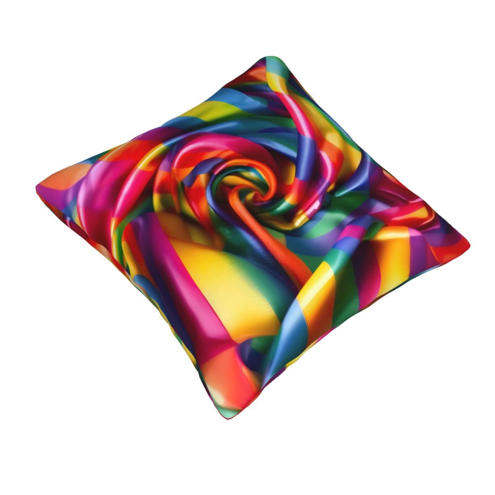 Set di 4 federe decorative per cuscini a righe arcobaleno, 50 x 50 cm, morbide, blu e gialle
