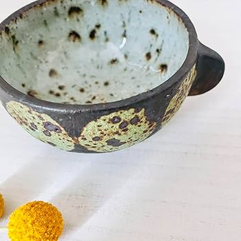 Amazon.co.jp: 山田義力 陶房土火人 青釉丸文 耳付きカップ