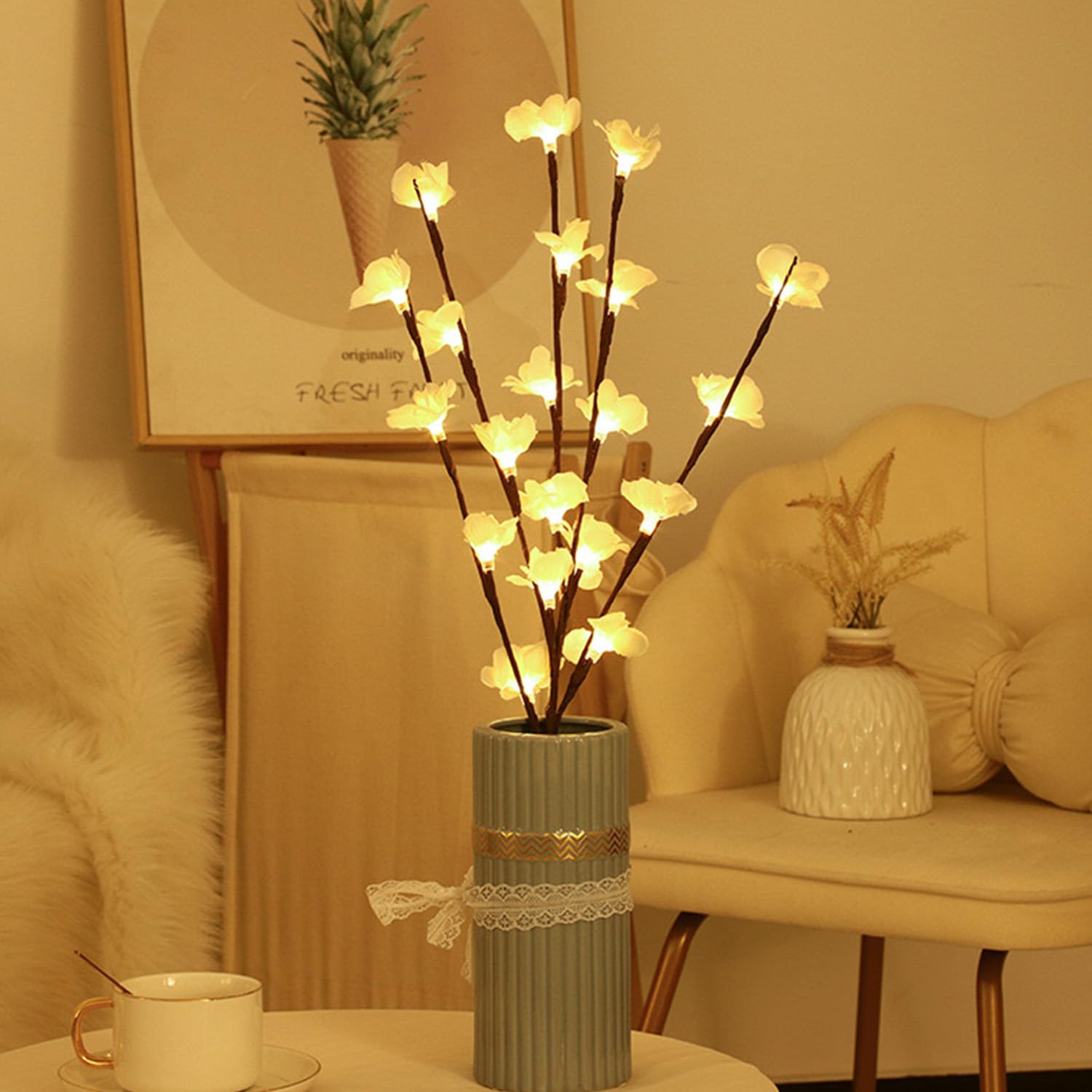 Xusdamyj 6 Pack Led Branch Light Battery Operated Lighted Branch with 120LED Warm White Lights,Ginkgo Biloba Lighted Branches Vase Filler Willow Twig Lighted Branch for Outdoor and Indoor