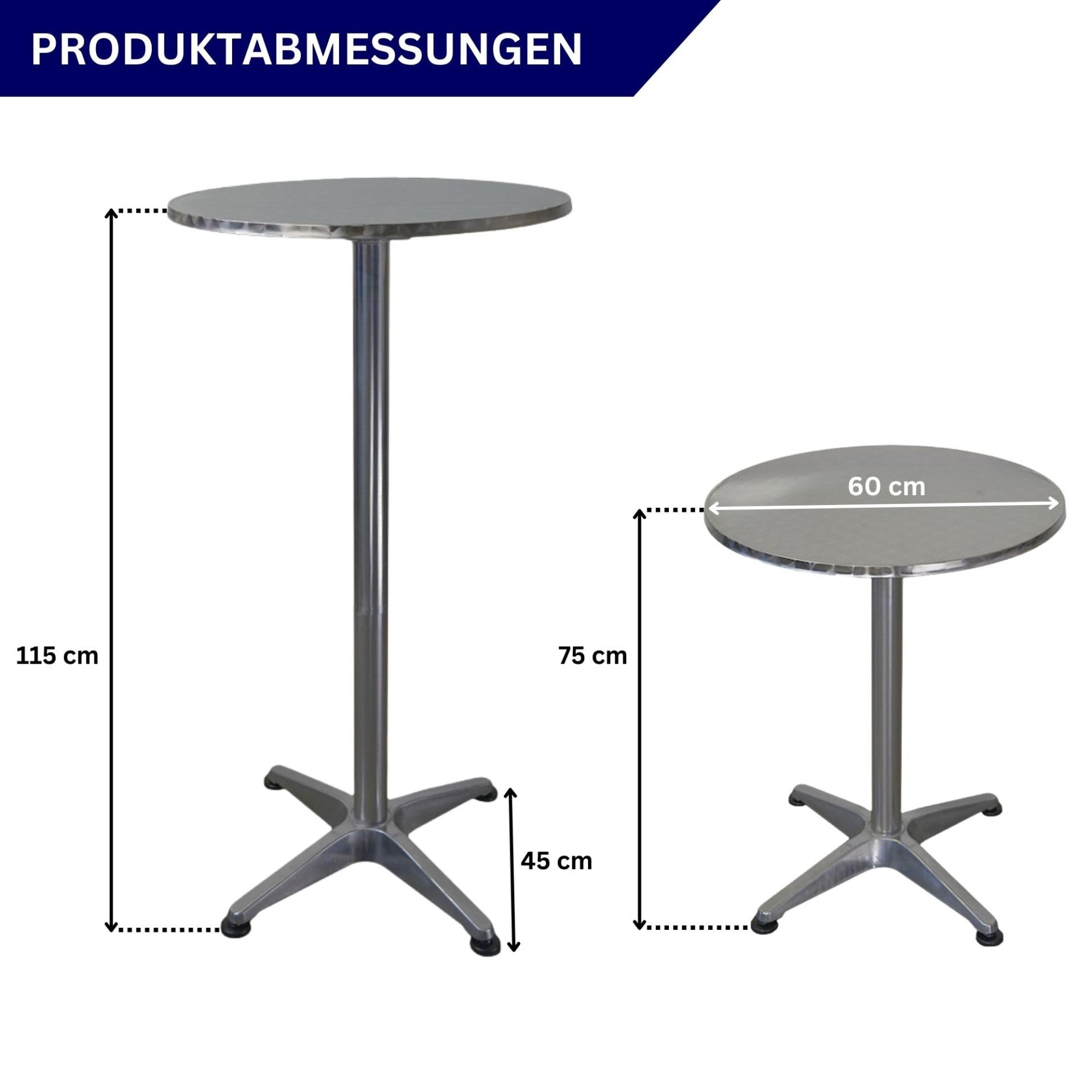 CHEFGASTRO Stehtisch höhenverstellbar mit Husse klappbar Rund HxØ 75-115x60cm Bistrotisch In- & Outdoor Aluminium MDF-Platte mit Edelstahlbeschichtung Silber Gastro wetterfest Klapptisch Gartentisch