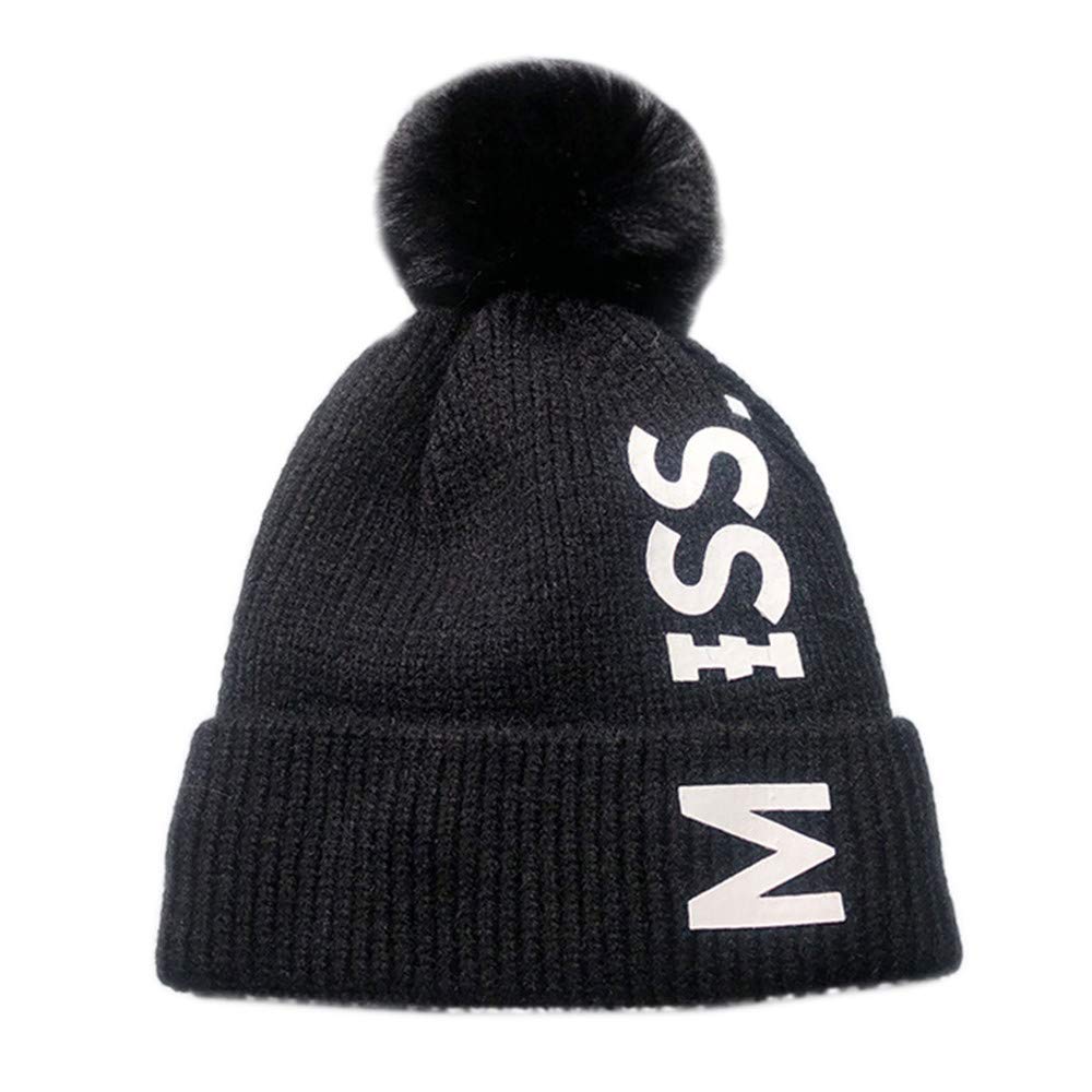 MuSheng HatMusheng Hat For Women,Adult Women MISS Ball Knitted Keep Warm Winter Beanie Hemming Hat Cap (Black)