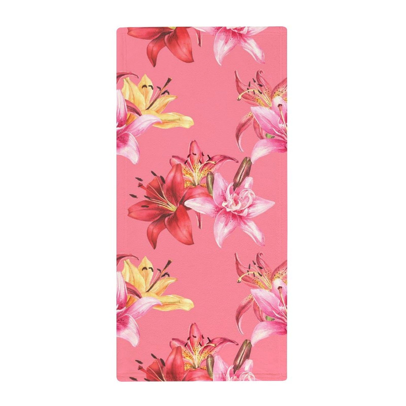 MoBlinko Cartoon Lily Bouquet Bathroom Hand Towels Flower Absorbent Yoga Gym Face Towels Soft Fingertip Towel for Kitchen Hotel Home Decor 14 X 28 in