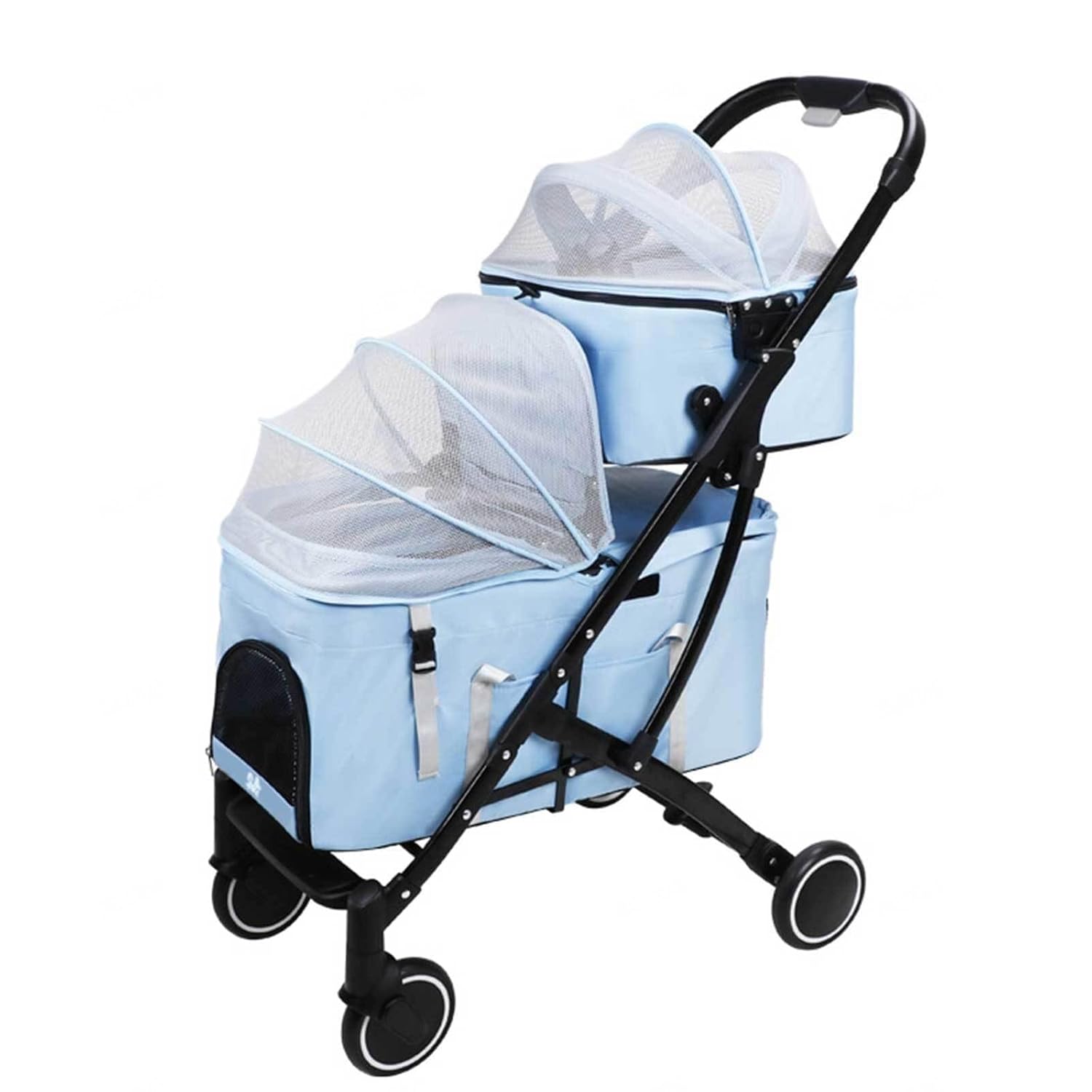 Double Pet Stroller for 2 Small Dogs or Cats, Lightweight Foldable Design with Detachable Carrier, for Travel, Camping, Shopping, Walking – Grey, 3-in-1 Versatile, Durable(Blue) (Blue)