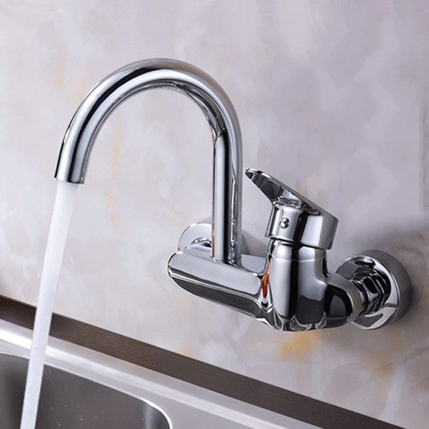 Wall Mounted faucets for Sink Kitchen,Swivel Spout for Brass, Faucet Hot and Cold Water,Single Handle,A