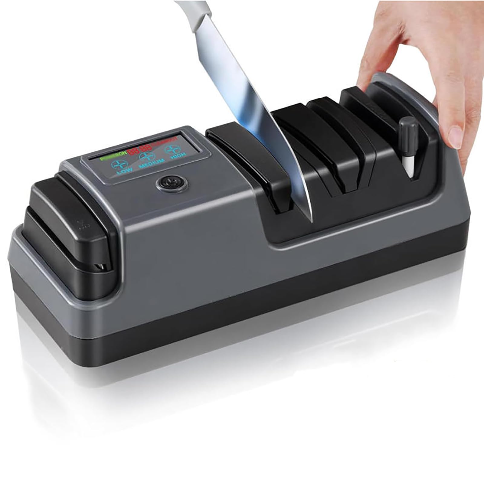 MObyat Affilacoltelli Elettrico 3rd Gear, affilacoltelli Elettrico Professionale a 3 stadi per coltelli da Cucina, Schermo LCD, abrasivo diamantato al 100%, per coltelli Dritti, seghettati