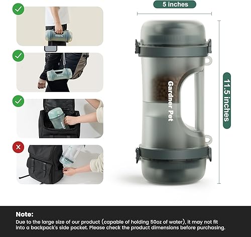 Miniatura 5 de Gardner Pet Botella de agua portátil para perros y contenedor de alimentos (49.6 onzas)  Botella de agua de viaje a prueba de fugas para perros