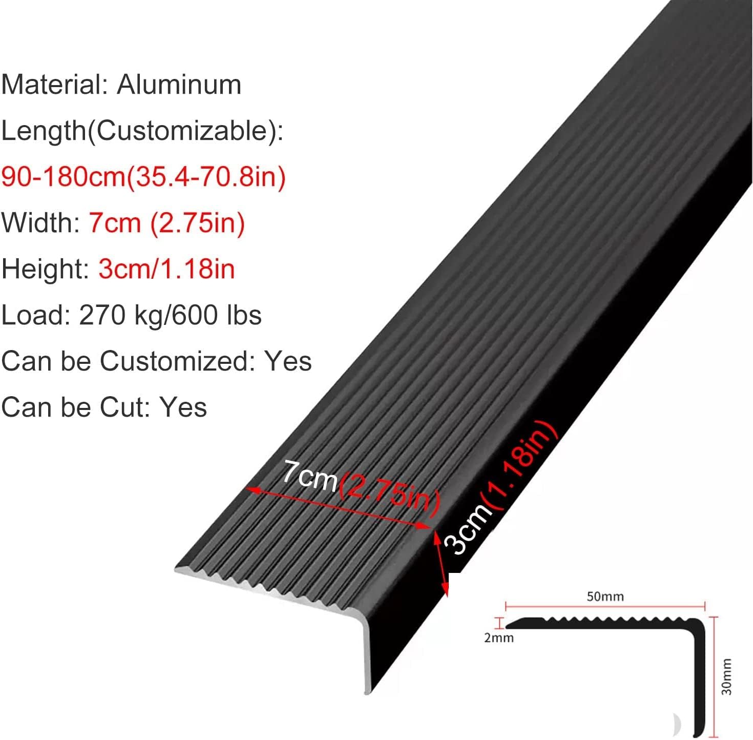 XBTGS Striscia di transizione del pavimento per gap, 1,2 1,6 6,9 cm di larghezza in metallo per scale con naso strisce dorate, strisce di protezione per bordi ausiliari di sicurezza impermeabili