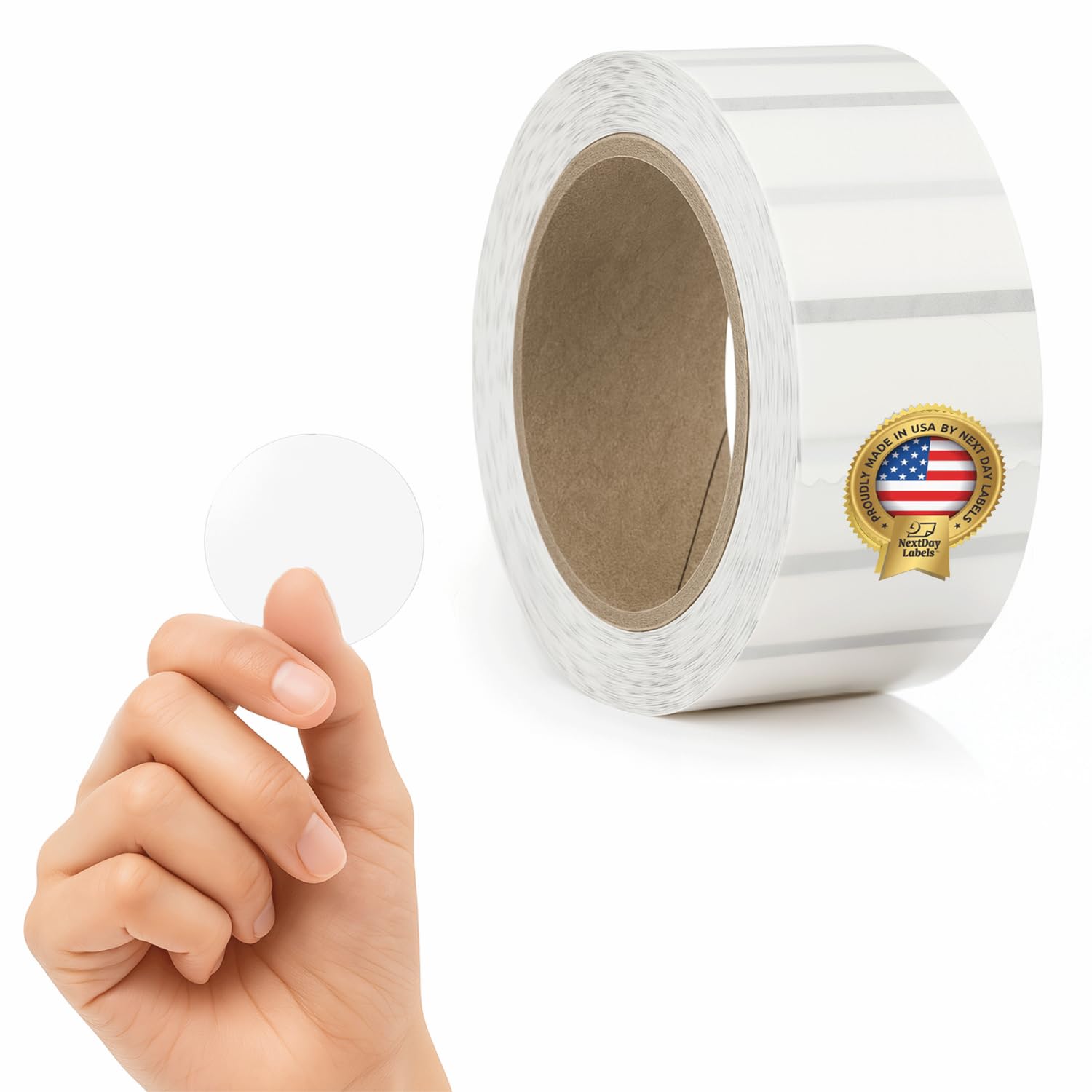 NextDayLabels Clear Circle Stickers - 1,000 Count 1.5" Round Sealing Labels on Roll - Clear Wafer Stickers for Packaging, Mailing, Retail, Crafts, and Envelopes - Made in USA