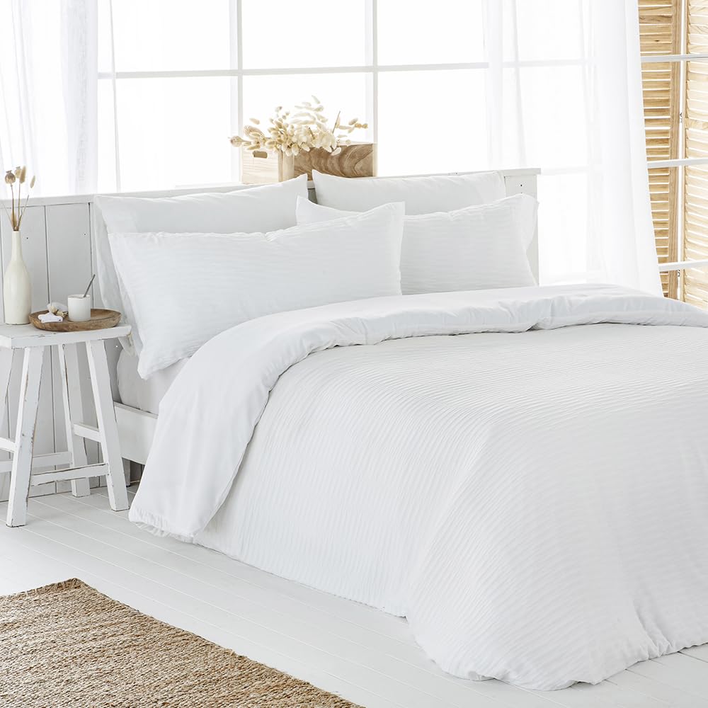 COTTON ARTean Waffle Nest Duvet Cover (Bee Nest) Cotton -Polyester Button Closure Duvet Cover for 150 cm Bed (240 x 220 cm) + 2 Pillowcases (45 x 90 cm) White