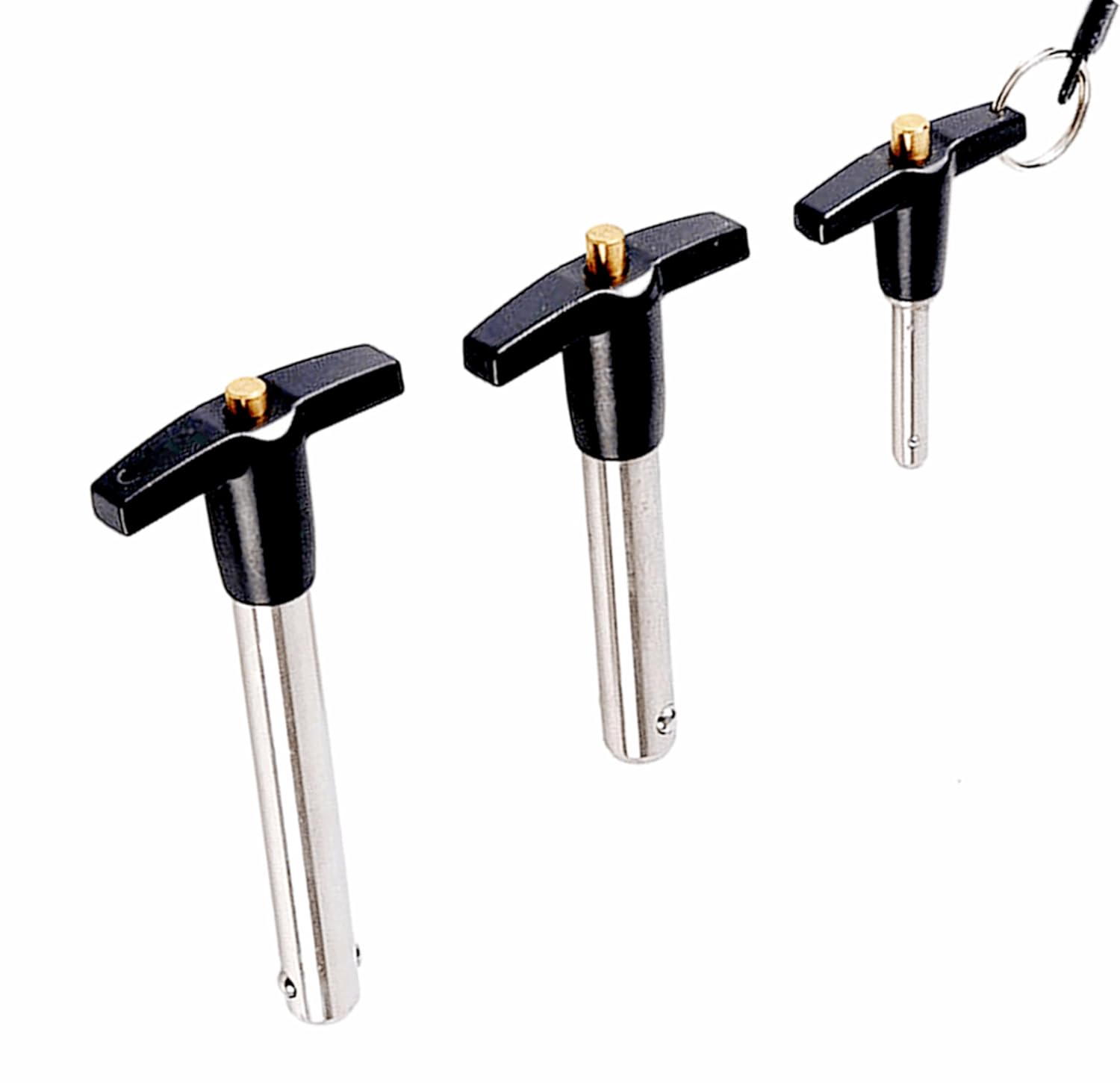 1Pc Stainless Steel T - Handle Lock Pins, 1/4"~1/2" Pin Dia. 2"~4" Usage Length Push-Button Quick Release Pin Safety Pin Handle Stop Pin with Lanyard Cable (Pin Dia(MM):9.5, Usage Length(MM):55)