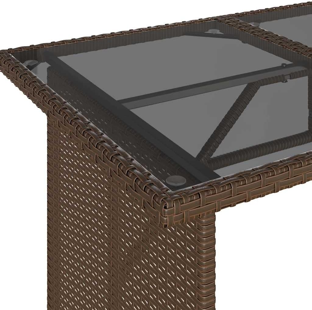 Brown PE Rattan Garden Coffee Table with Tempered Glass Top 43.3 x 26.8 in Durable Patio Furniture for Outdoor Patio and Balcony Use