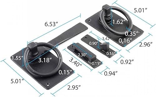 Miniatura 3 de Renovators Supply Manufacturing Cerradura de puerta de 6.5 pulgadas, cerradura de puerta de hierro forjado negro con herrajes de montaje