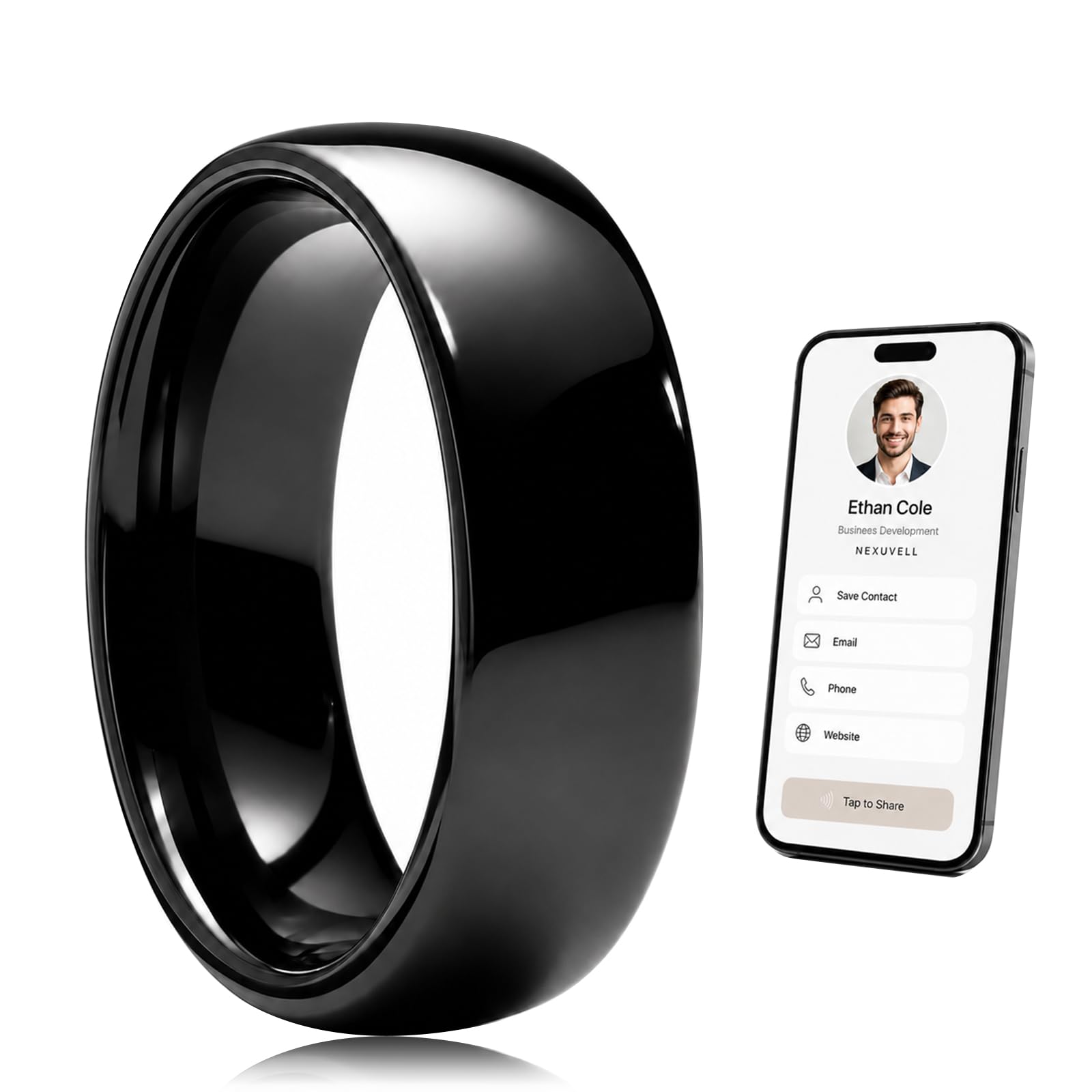 NFC Smart Ring Digital Business Card(NTAG216 Chip,US#9) | Tap-to-Share Social Info,NFC-Enabled Phones,Customizable profile for contacts, social links, websites Email,888Bytes-image-48