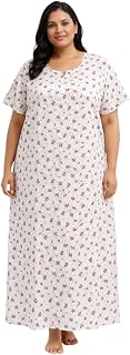 Petgen Z Women's Cotton Maxi Nighty, Floral Print, Short Sleeves, Relaxed Fit, Lightweight Breathable Fabric, Lounge and S... Price In India