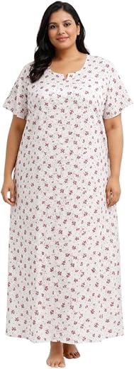Petgen Z Women's Cotton Maxi Nighty, Floral Print, Short Sleeves, Relaxed Fit, Lightweight Breathable Fabric, Lounge and S...