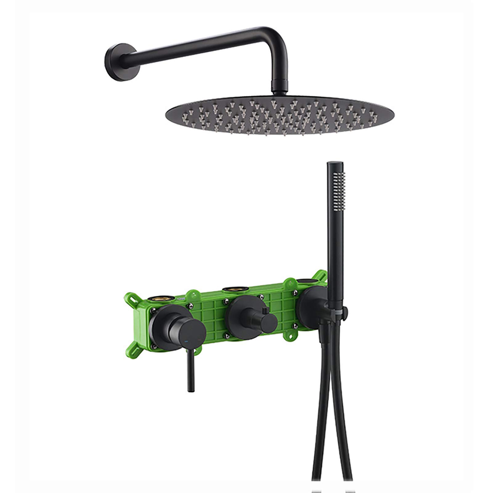Système de douche noir mat encastré avec mitigeur en laiton et pomme de tête 25 cm