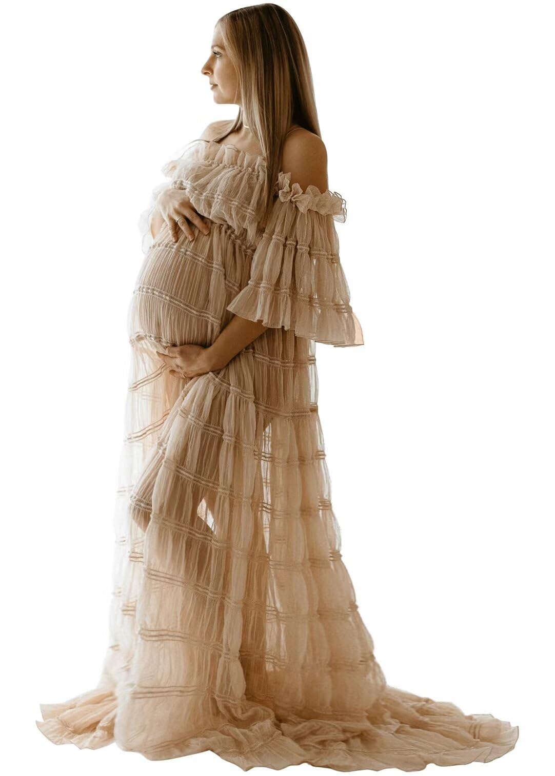 Tulle Maternity Dresses for Photoshoot Robes Off Shoulder Boho Baby Shower Pregnancy Gowns Bridal Lingerie