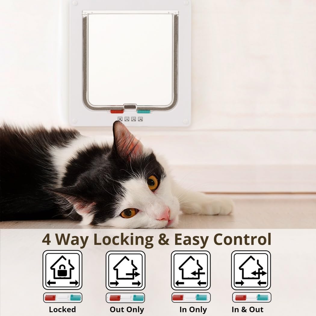 4-Way Locking Pet Door, Large Cat Door Flap For Interior/Exterior Use, Suitable For Small Dogs And Cats (9.84 X 9.25In)