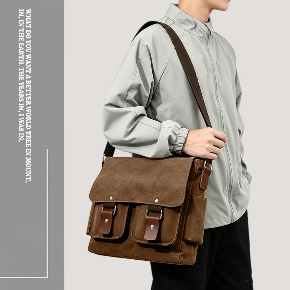 flintronic Bolsa de Mensajero, Bolso de Hombro de Lona, Bolso de Bandolera de 14 Pulgadas para Hombres Mujeres, Bolsa Multibolsillos con Bandolera Ajustable para Viajes, Ciclismo, Trabajo, Deportes